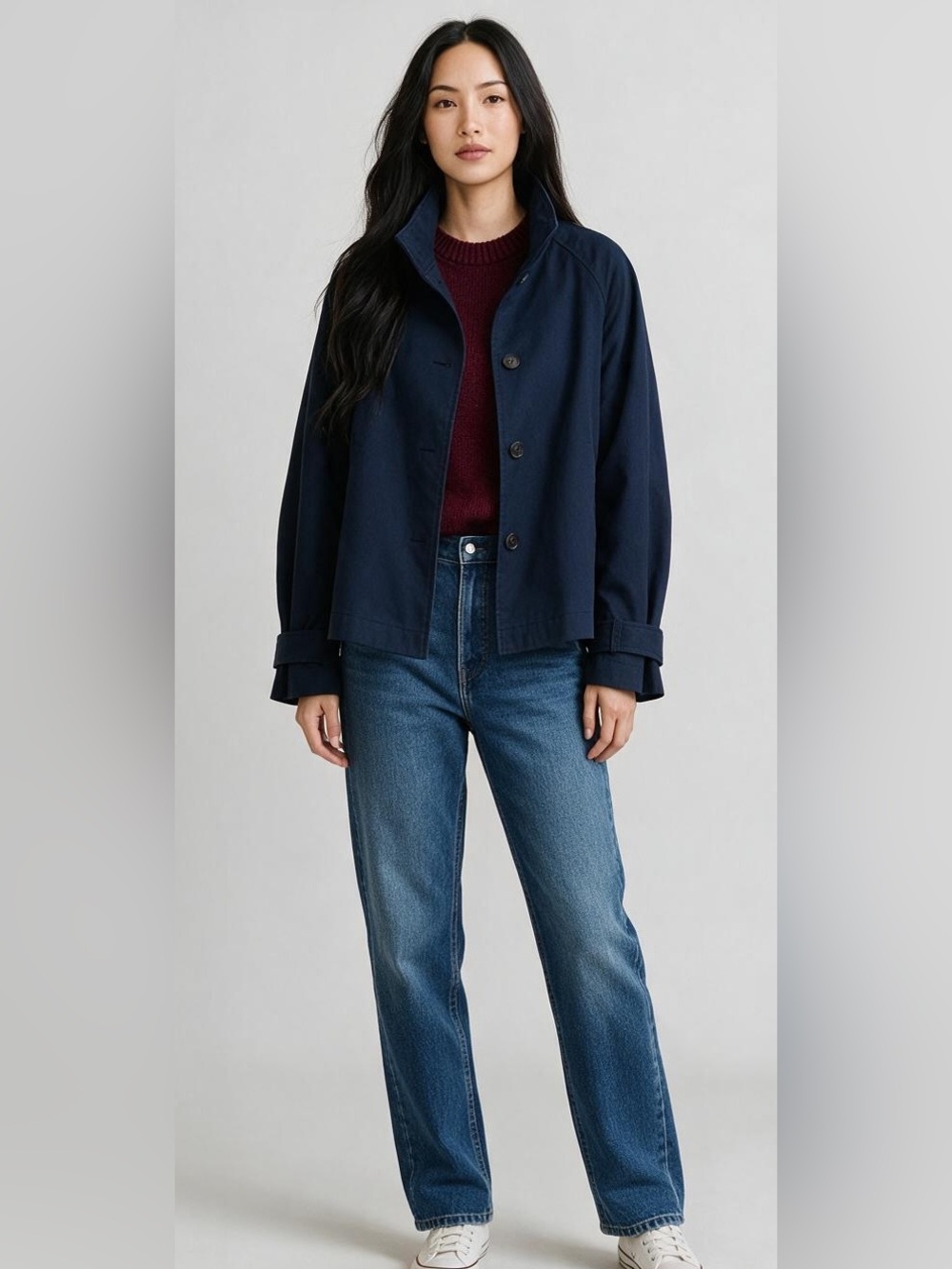 LOFT Twill Funnel Neck Jacket NWT | Medium • Navy • Cotton Utility